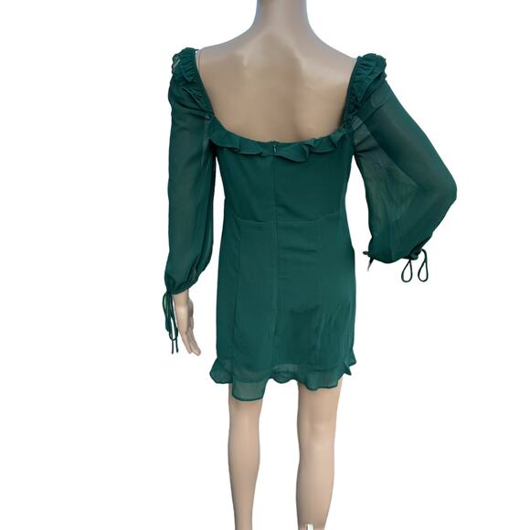 Lulus NWT Green Queen Anne Neck Ruched Ruffle Mini Dress M - Picture 5 of 8